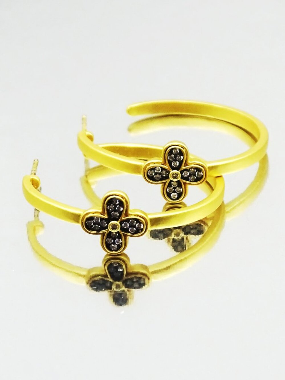FREIDA ROTHMAN Sterling Silver Gold & Rhodium Plated CZ Hoop Earrings